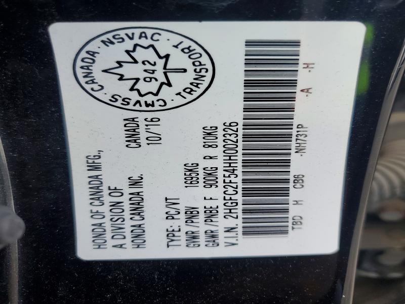 Aukcja sprzedaży 2017 Honda Civic, vin: 2HGFC2F54HH002326, numer aukcji: 65923146