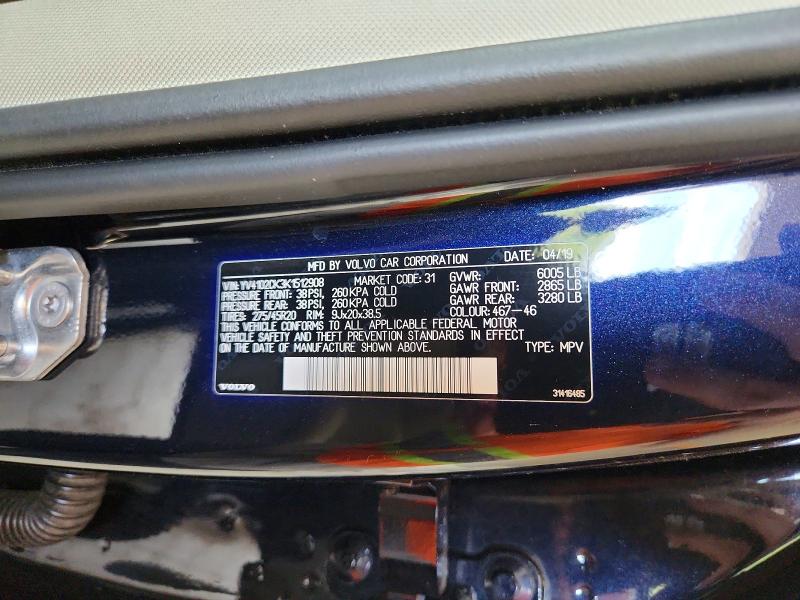 Aukcja sprzedaży 2019 Volvo Xc90, vin: YV4102CK3K1512908, numer aukcji: 66804226