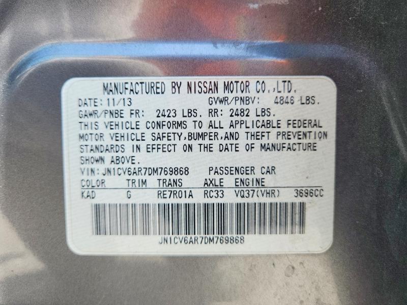 2013 Infiniti G37 Sedan მანქანა იყიდება აუქციონზე, vin: JN1CV6AR7DM769868, აუქციონის ნომერი: 66045106