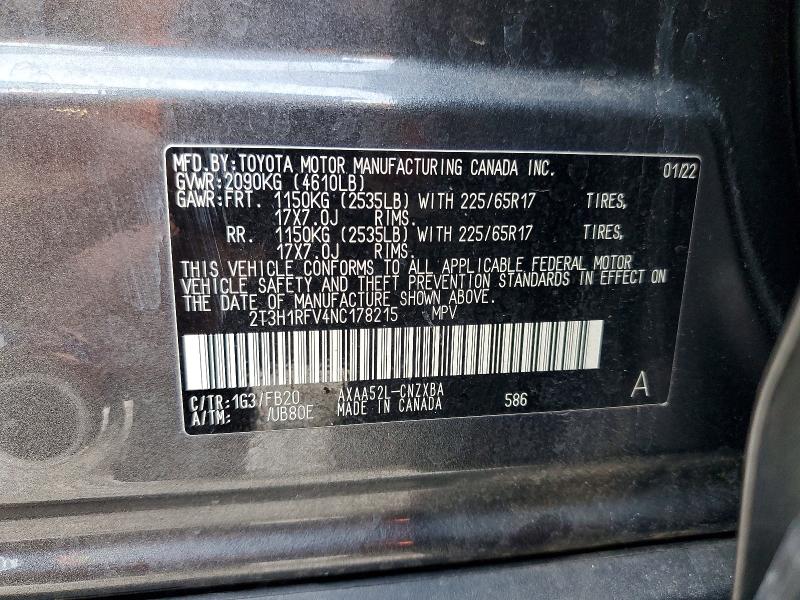 Aukcja sprzedaży 2022 Toyota Rav4, vin: 2T3H1RFV4NC178215, numer aukcji: 62870276