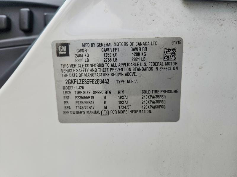 Aukcja sprzedaży 2015 Gmc Terrain, vin: 2GKFLZE35F6268443, numer aukcji: 63844406