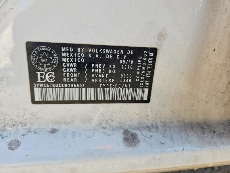 62339636 :رقم المزاد ، 3VWC57BUXKM265903 vin ، 2019 Volkswagen Jetta مزاد بيع