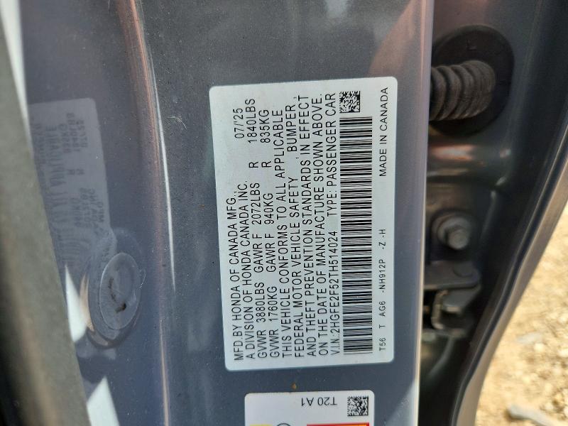 Продажа на аукционе авто 2026 Honda Civic, vin: 2HGFE2F52TH514024, номер лота: 65488396