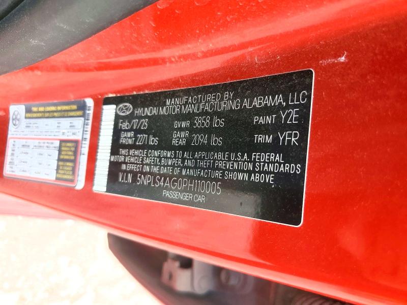 2023 Hyundai Elantra მანქანა იყიდება აუქციონზე, vin: 5NPLS4AG0PH110005, აუქციონის ნომერი: 63512916