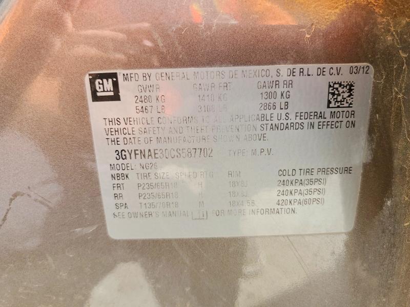 2012 Cadillac Srx მანქანა იყიდება აუქციონზე, vin: 3GYFNAE30CS587702, აუქციონის ნომერი: 63752896