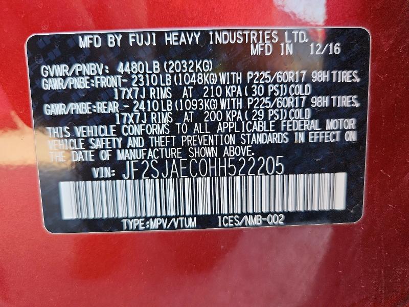 66050816 :رقم المزاد ، JF2SJAEC0HH522205 vin ، 2017 Subaru Forester مزاد بيع