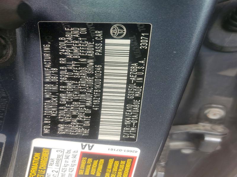 2019 Toyota Avalon მანქანა იყიდება აუქციონზე, vin: 4T1BZ1FB1KU010346, აუქციონის ნომერი: 65914446