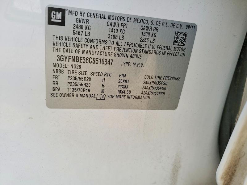 63698926 :رقم المزاد ، 3GYFNBE36CS516347 vin ، 2012 Cadillac Srx مزاد بيع