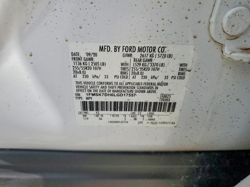 64829036 :رقم المزاد ، 1FMSK7DH6LGD17557 vin ، 2020 Ford Explorer مزاد بيع