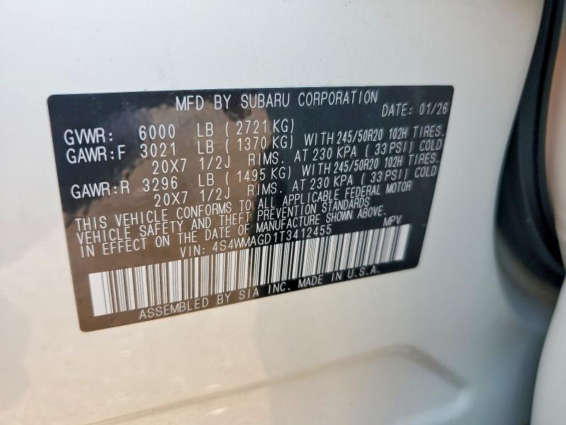 Продажа на аукционе авто 2026 Subaru Ascent, vin: 4S4WMAGD1T3412455, номер лота: 64497276