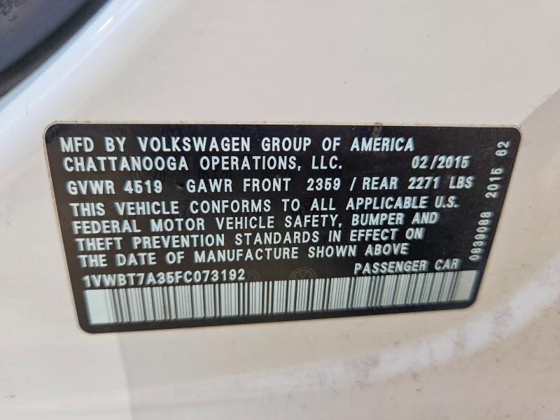 Продажа на аукционе авто 2015 Volkswagen Passat, vin: 1VWBT7A35FC073192, номер лота: 64203796