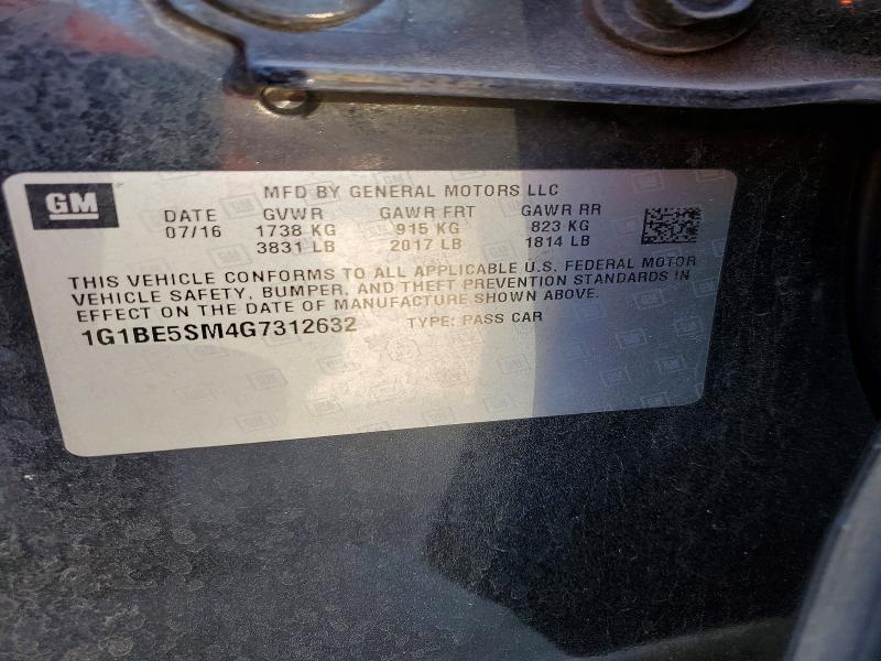 64290826 :رقم المزاد ، 1G1BE5SM4G7312632 vin ، 2016 Chevrolet Cruze مزاد بيع