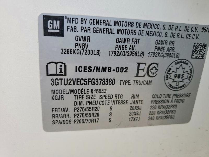 62775536 :رقم المزاد ، 3GTU2VEC5FG378380 vin ، 2015 Gmc Sierra مزاد بيع