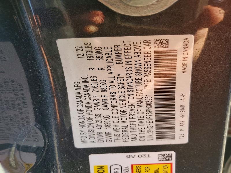 Продажа на аукционе авто 2023 Honda Civic, vin: 2HGFE1F76PH303961, номер лота: 64380486