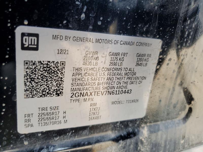 Продаж на аукціоні авто 2022 Chevrolet Equinox, vin: 2GNAXTEV7N6110443, номер лоту: 66212306