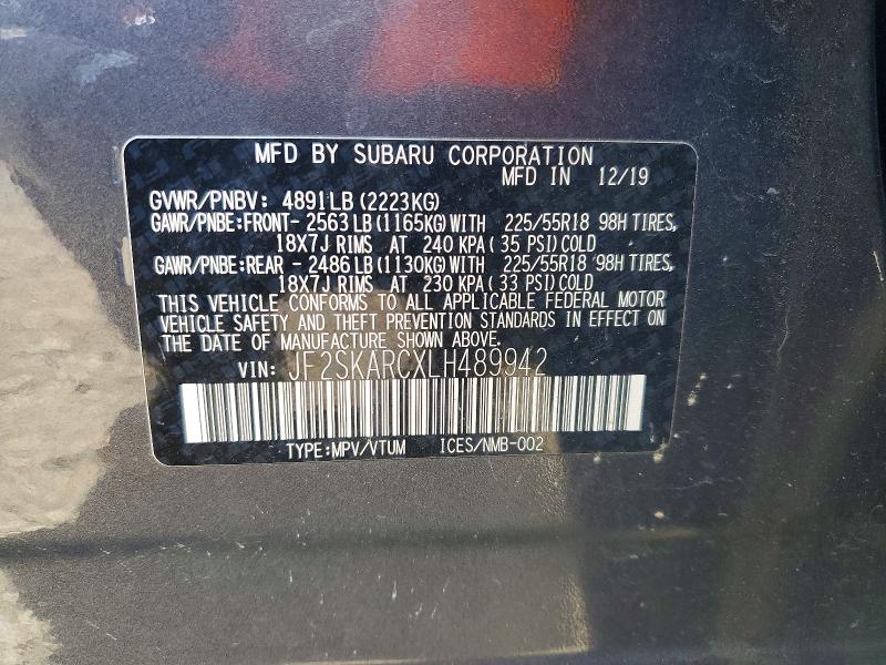2020 Subaru Forester მანქანა იყიდება აუქციონზე, vin: JF2SKARCXLH489942, აუქციონის ნომერი: 65408216