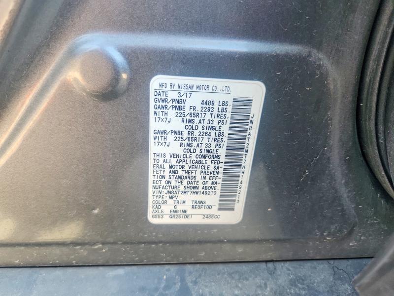 2017 Nissan Rogue მანქანა იყიდება აუქციონზე, vin: JN8AT2MT7HW149210, აუქციონის ნომერი: 65026116