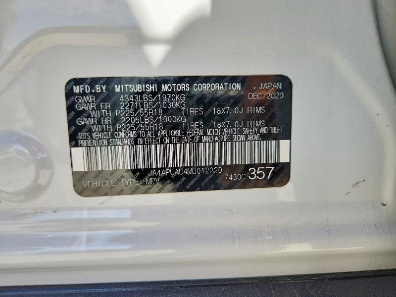 2021 Mitsubishi Outlander Sport მანქანა იყიდება აუქციონზე, vin: JA4APUAU4MU012220, აუქციონის ნომერი: 66344536