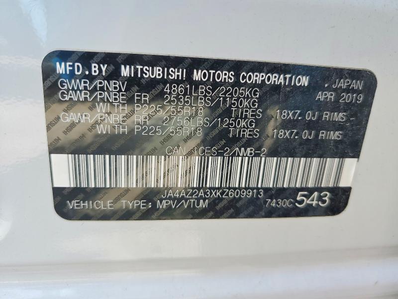 Aukcja sprzedaży 2019 Mitsubishi Outlander, vin: JA4AZ2A3XKZ609913, numer aukcji: 64087726