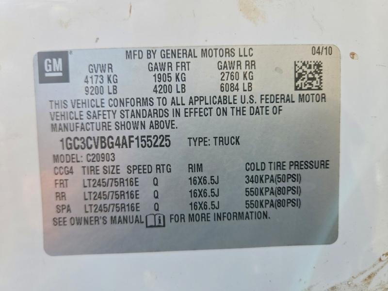 Aukcja sprzedaży 2010 Chevrolet Silverado, vin: 1GC3CVBG4AF155225, numer aukcji: 63837346