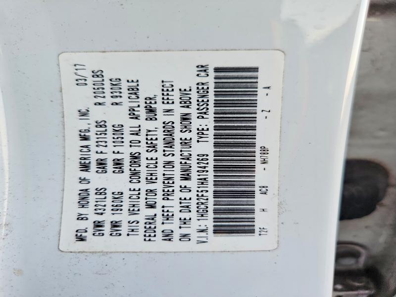63662736 :رقم المزاد ، 1HGCR2F51HA194269 vin ، 2017 Honda Accord مزاد بيع