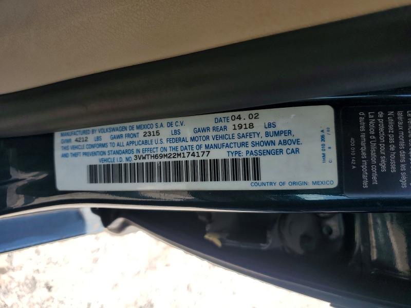 2002 Volkswagen Jetta მანქანა იყიდება აუქციონზე, vin: 3VWTH69M22M174177, აუქციონის ნომერი: 65454596
