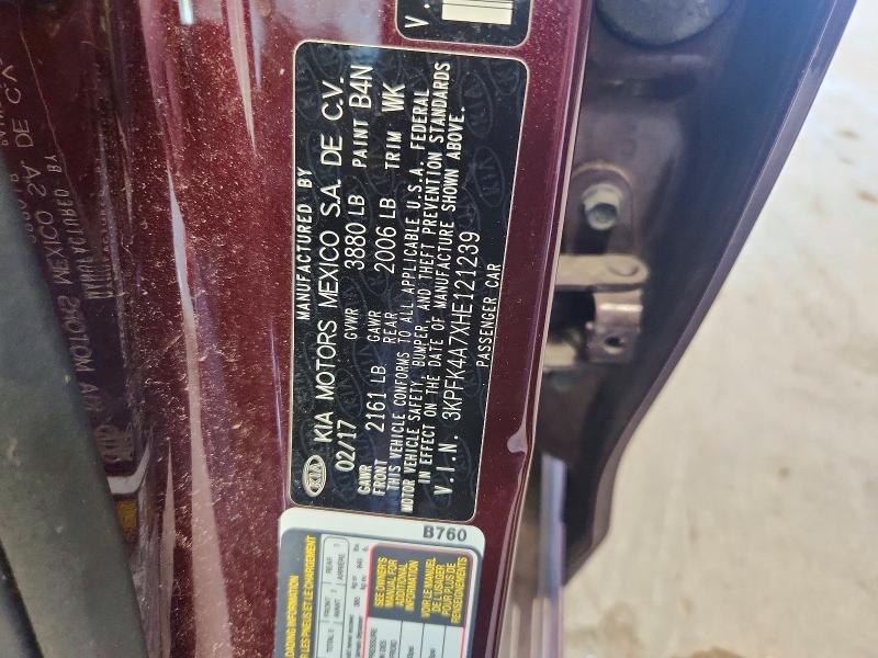 66987326 :رقم المزاد ، 3KPFK4A7XHE121239 vin ، 2017 Kia Forte مزاد بيع