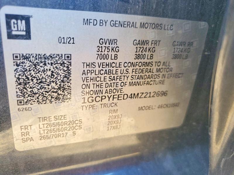 Продаж на аукціоні авто 2021 Chevrolet Silverado, vin: 1GCPYFED4MZ212696, номер лоту: 65579936