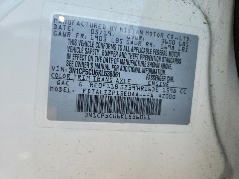 Auction sale of the 2019 Nissan Kicks, vin: 3N1CP5CU6KL536061, lot number: 65415376