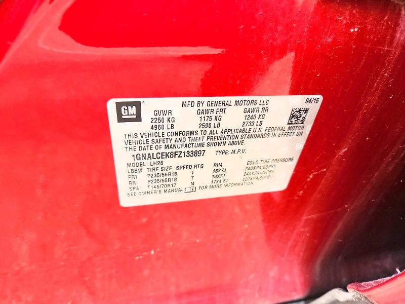 Aukcja sprzedaży 2015 Chevrolet Equinox, vin: 1GNALCEK8FZ133897, numer aukcji: 66988166