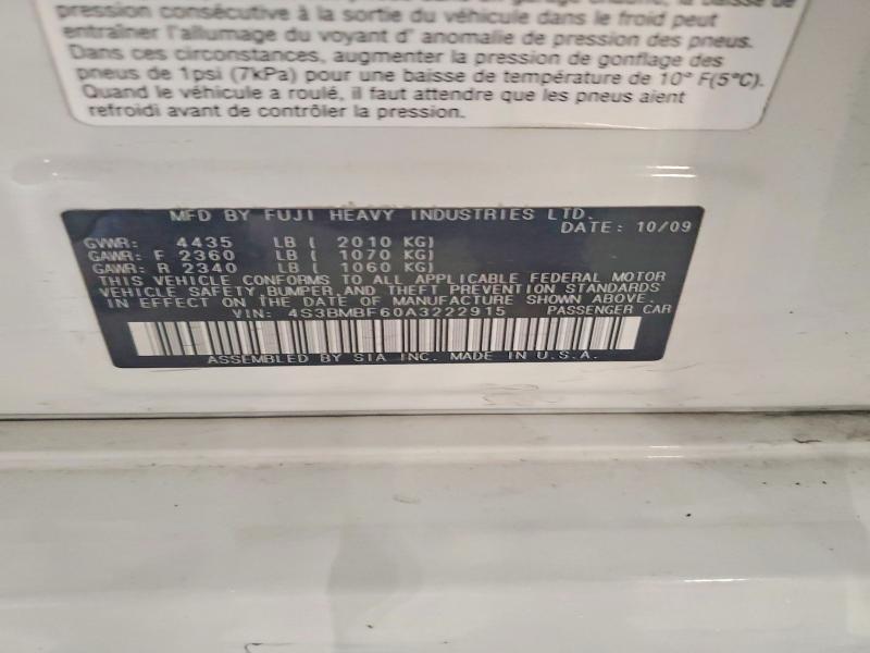 2010 Subaru Legacy მანქანა იყიდება აუქციონზე, vin: 4S3BMBF60A3222915, აუქციონის ნომერი: 63864906