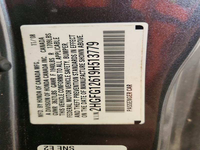 64703456 :رقم المزاد ، 2HGFG12619H513779 vin ، 2009 Honda Civic مزاد بيع