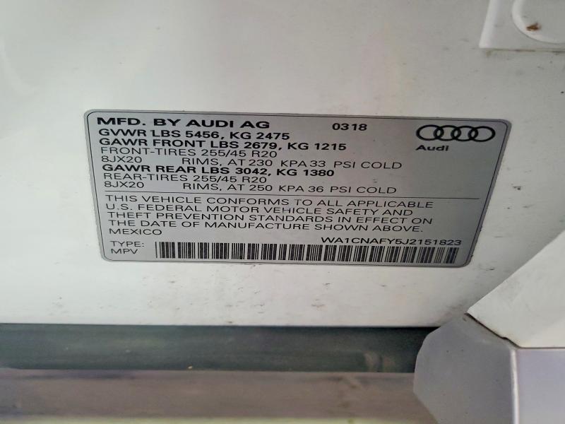 64142986 :رقم المزاد ، WA1CNAFY5J2151823 vin ، 2018 Audi Q5 مزاد بيع