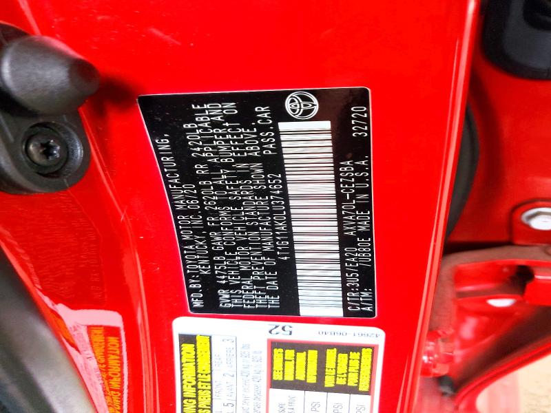 2020 Toyota Camry მანქანა იყიდება აუქციონზე, vin: 4T1G11AK0LU374652, აუქციონის ნომერი: 61362006