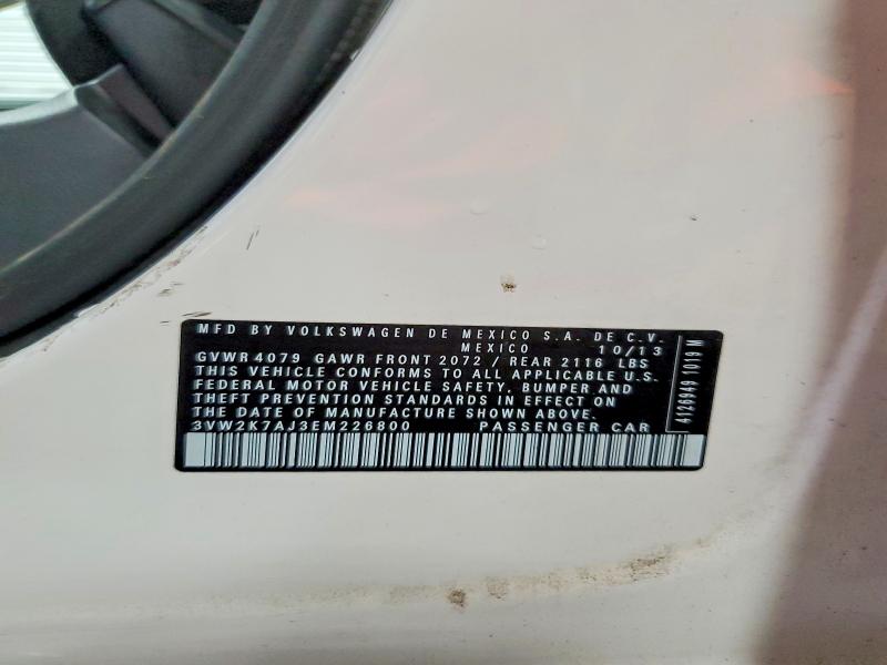Продаж на аукціоні авто 2014 Volkswagen Jetta, vin: 3VW2K7AJ3EM226800, номер лоту: 64581026