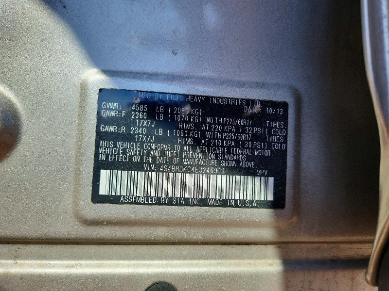 Продаж на аукціоні авто 2014 Subaru Outback, vin: 4S4BRBKC4E3246911, номер лоту: 64202696