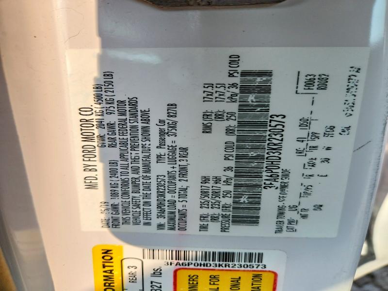 Aukcja sprzedaży 2019 Ford Fusion, vin: 3FA6P0HD3KR230573, numer aukcji: 64428226