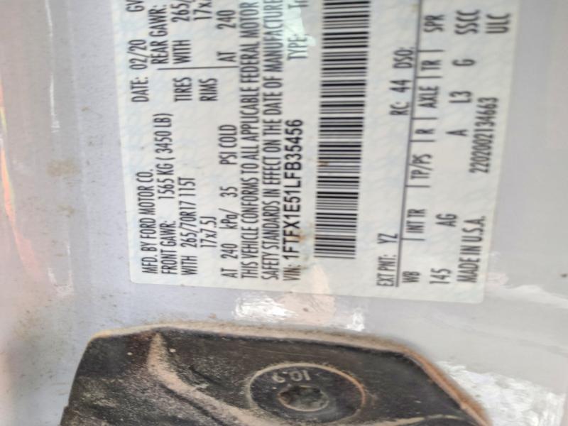 63633106 :رقم المزاد ، 1FTFX1E51LFB35456 vin ، 2020 Ford F150 مزاد بيع