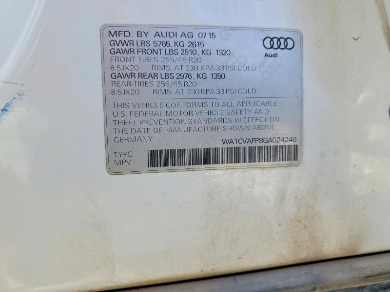 Aukcja sprzedaży 2016 Audi Q5, vin: WA1CVAFP8GA024246, numer aukcji: 66248906