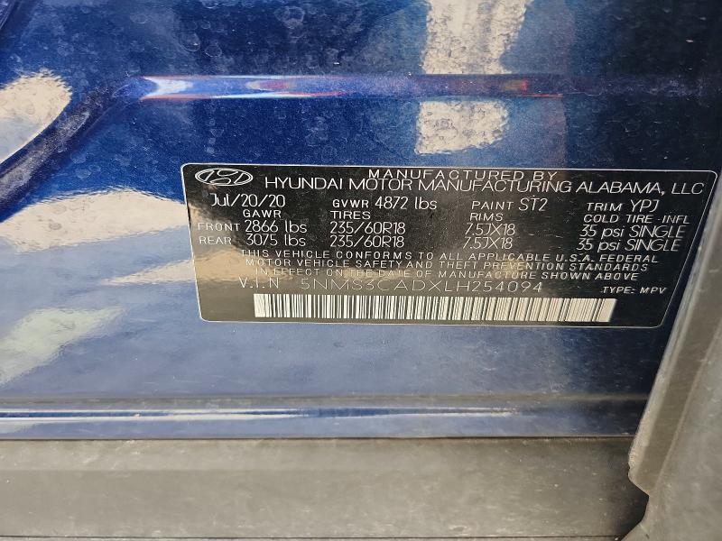 65792266 :رقم المزاد ، 5NMS3CADXLH254094 vin ، 2020 Hyundai Santa Fe مزاد بيع