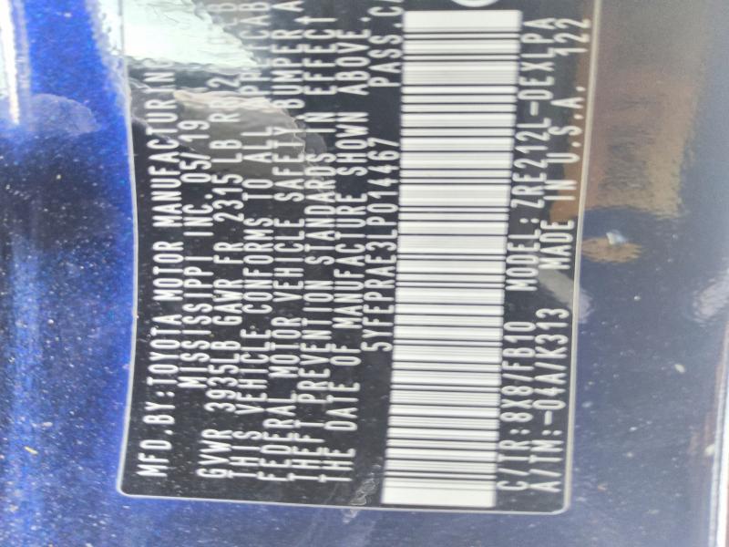 60124166 :رقم المزاد ، 5YFEPRAE3LP014467 vin ، 2020 Toyota Corolla مزاد بيع