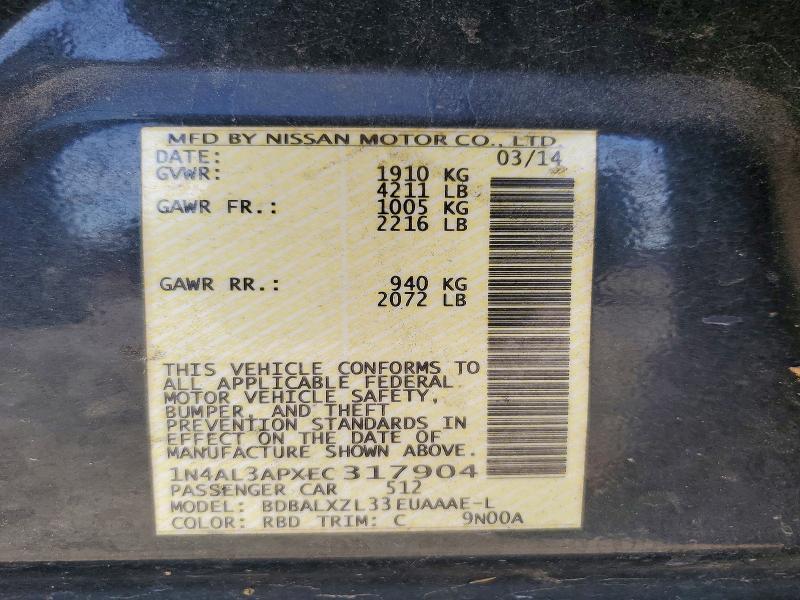 64783776 :رقم المزاد ، 1N4AL3APXEC317904 vin ، 2014 Nissan Altima مزاد بيع