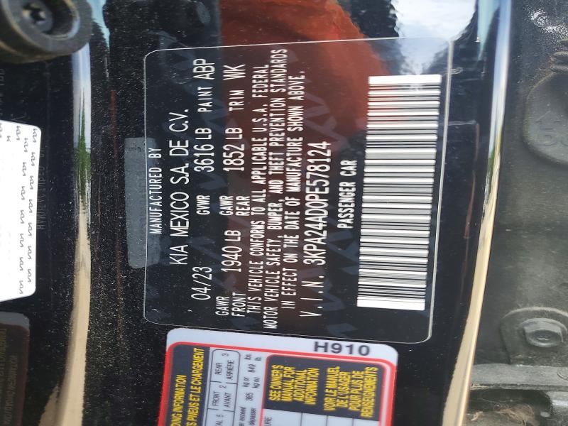 2023 Kia Rio მანქანა იყიდება აუქციონზე, vin: 3KPA24AD0PE578124, აუქციონის ნომერი: 66400336