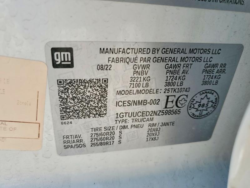Aukcja sprzedaży 2022 Gmc Sierra, vin: 1GTUUCED2NZ598565, numer aukcji: 64079306