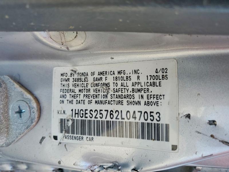 Продаж на аукціоні авто 2002 Honda Civic, vin: 1HGES25762L047053, номер лоту: 64181396