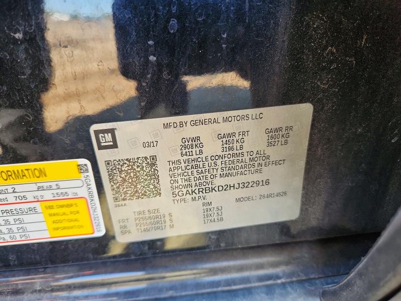 63558426 :رقم المزاد ، 5GAKRBKD2HJ322916 vin ، 2017 Buick Enclave مزاد بيع
