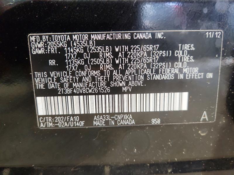 64983816 :رقم المزاد ، 2T3BF4DV8CW261526 vin ، 2012 Toyota Rav4 مزاد بيع