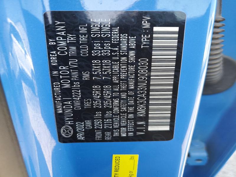 2022 Hyundai Kona მანქანა იყიდება აუქციონზე, vin: KM8K3CA33NU908030, აუქციონის ნომერი: 65484166