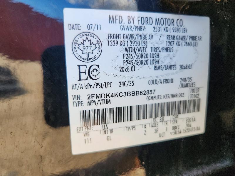 65005336 :رقم المزاد ، 2FMDK4KC3BBB62857 vin ، 2011 Ford Edge مزاد بيع