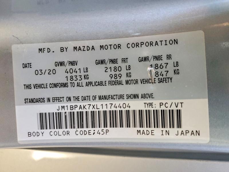65388496 :رقم المزاد ، JM1BPAK7XL1174404 vin ، 2020 Mazda 3 مزاد بيع